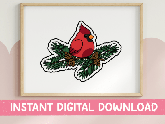 Cardinal on Pine Branch Winter Sticker Graphics