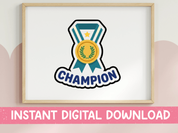 Champion Medal Ribbon Award Sticker Graphics