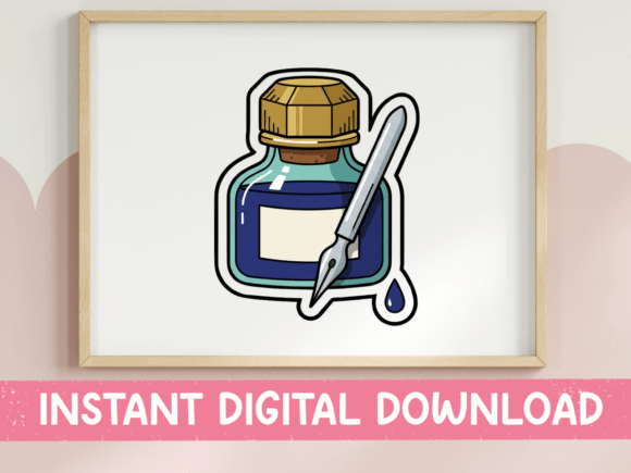 Ink Bottle and Nib Pen Sticker: Graphics for T-Shirt Designs