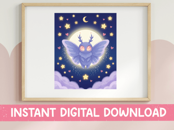 Moth Moon Stars Mystical Night Graphics for T-Shirt Designs