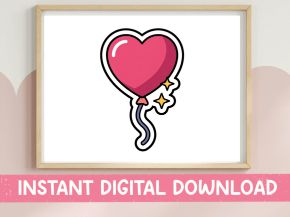 Pink Heart Balloon with Sparkles Sticker Graphics