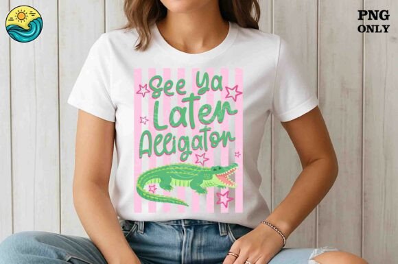 See Ya Later Alligator Pink Stripes Graphics for T-Shirt Designs