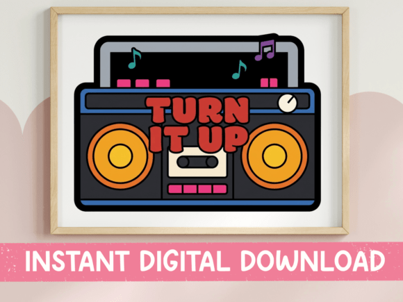 Turn It Up Retro Boombox Graphics for T-Shirt Designs