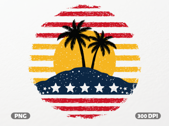USA Flag Island Sunset PNG: Graphics & T-Shirt Designs