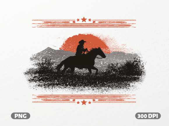 Western Cowboy Horseback Sunset PNG Graphics