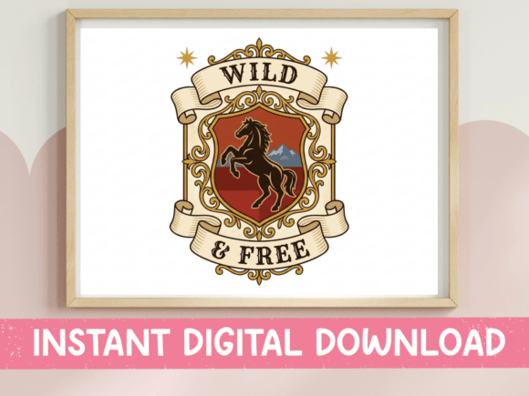 Wild and Free Rearing Horse Crest Design Graphics